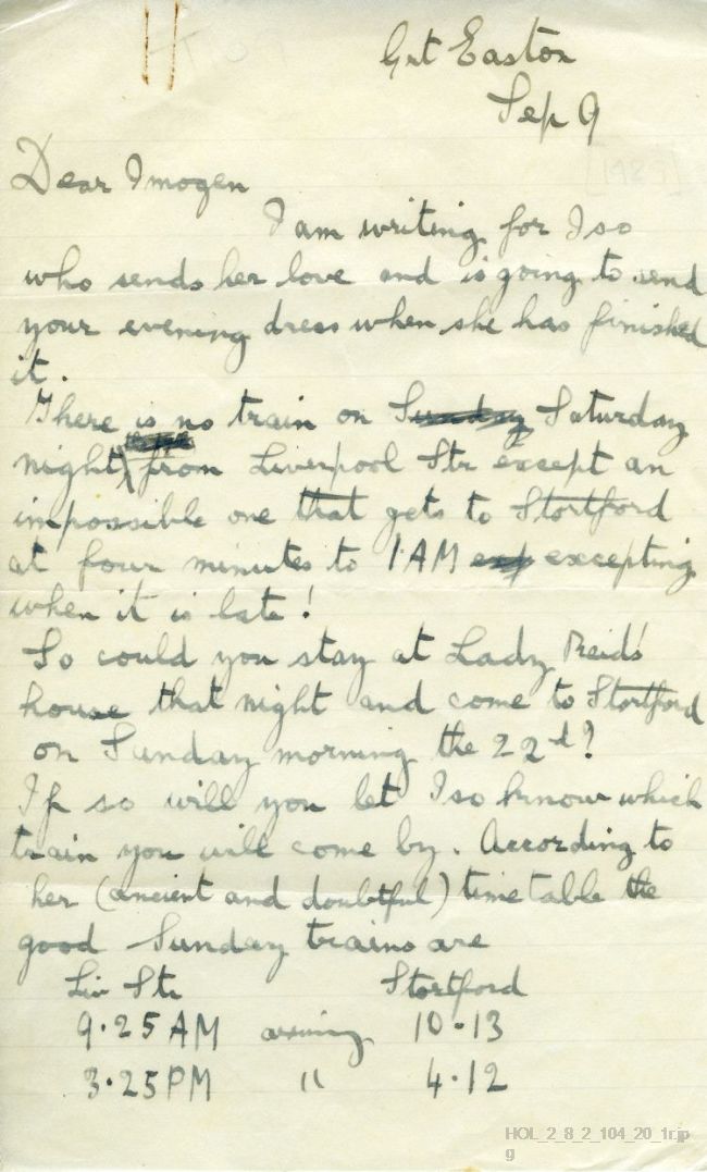 Letter from Gustav Holst to Imogen Holst