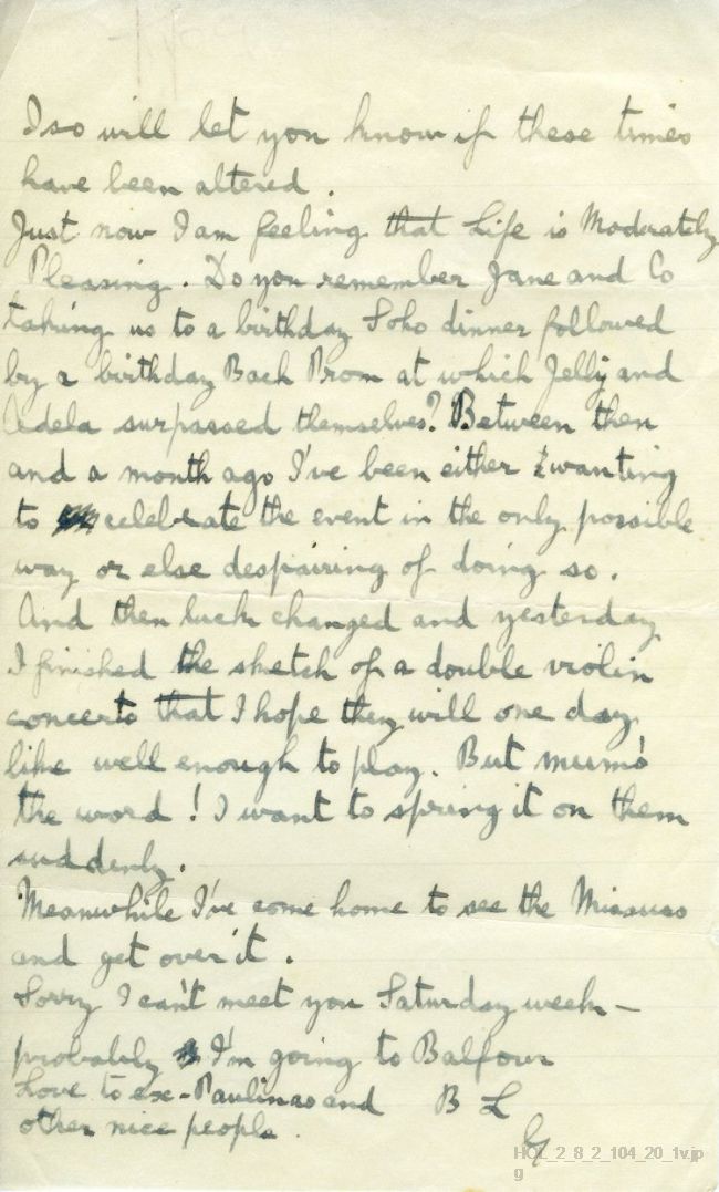 Letter from Gustav Holst to Imogen Holst