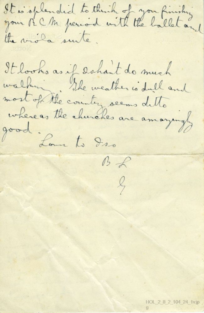 Letter from Gustav Holst to Imogen Holst