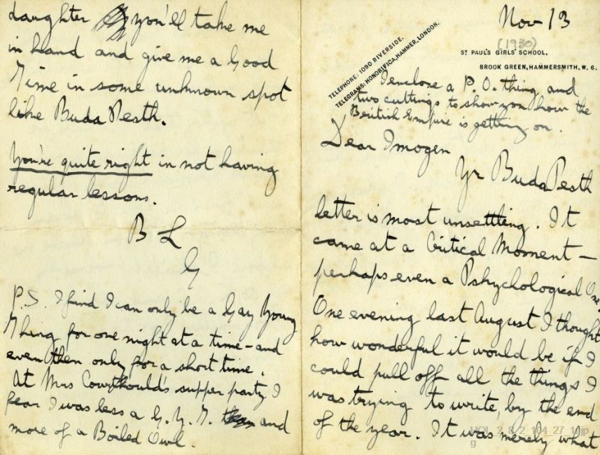 Letter from Gustav Holst to Imogen Holst