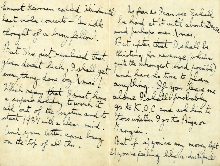 Letter from Gustav Holst to Imogen Holst