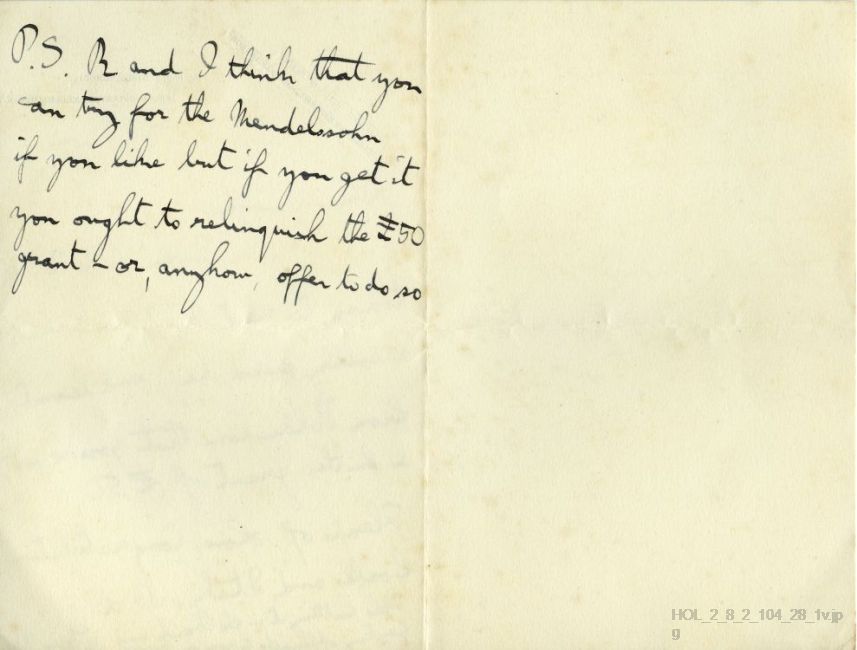 Letter from Gustav Holst to Imogen Holst
