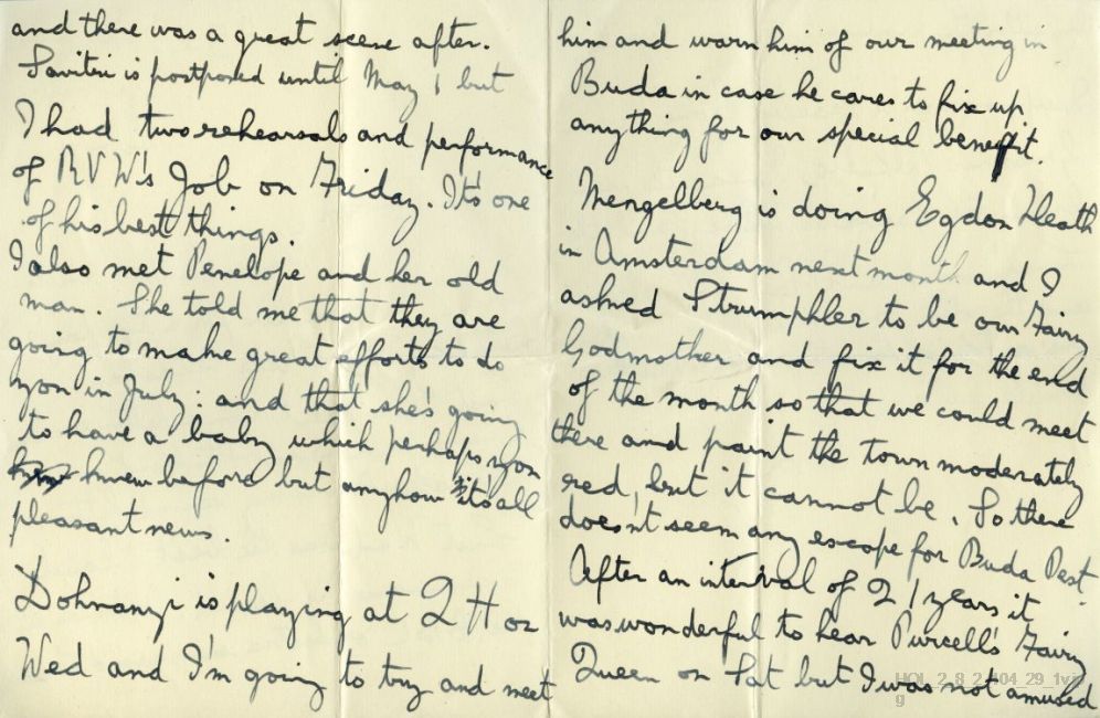 Letter from Gustav Holst to Imogen Holst