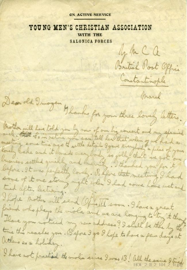 Letter from Gustav Holst to Imogen Holst