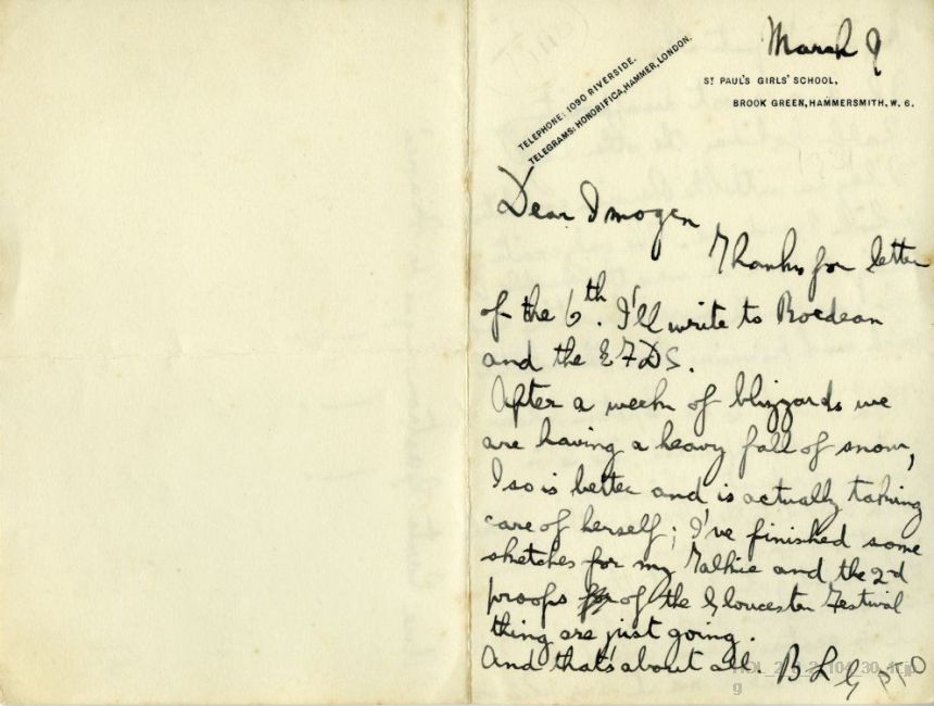 Letter from Gustav Holst to Imogen Holst