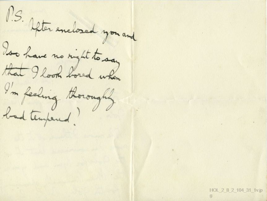 Letter from Gustav Holst to Imogen Holst