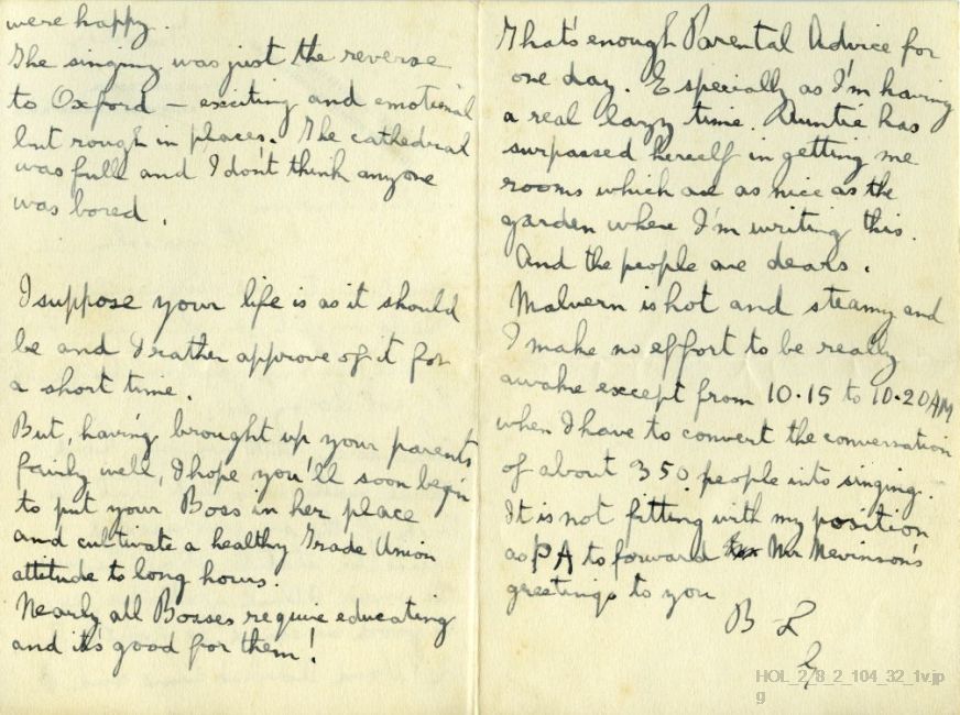 Letter from Gustav Holst to Imogen Holst