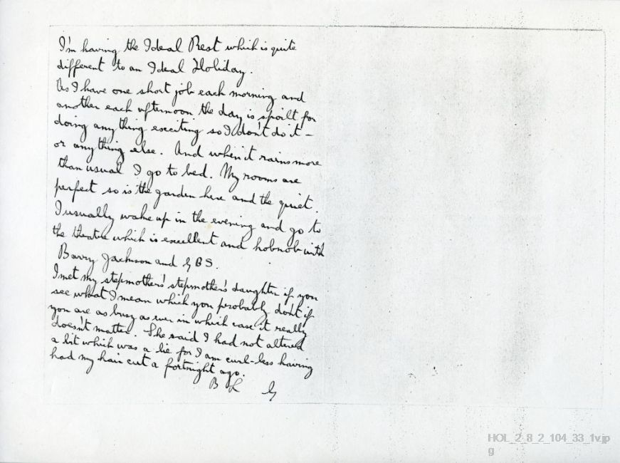 Photocopy of a letter from Gustav Holst to Imogen Holst