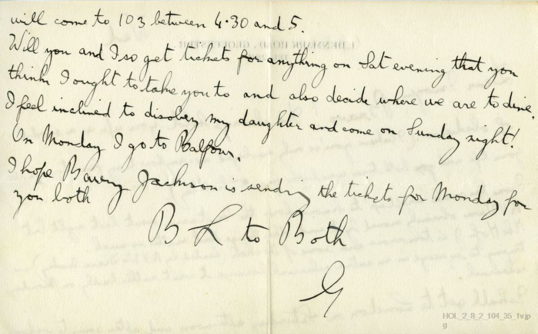 Letter from Gustav Holst to Imogen Holst