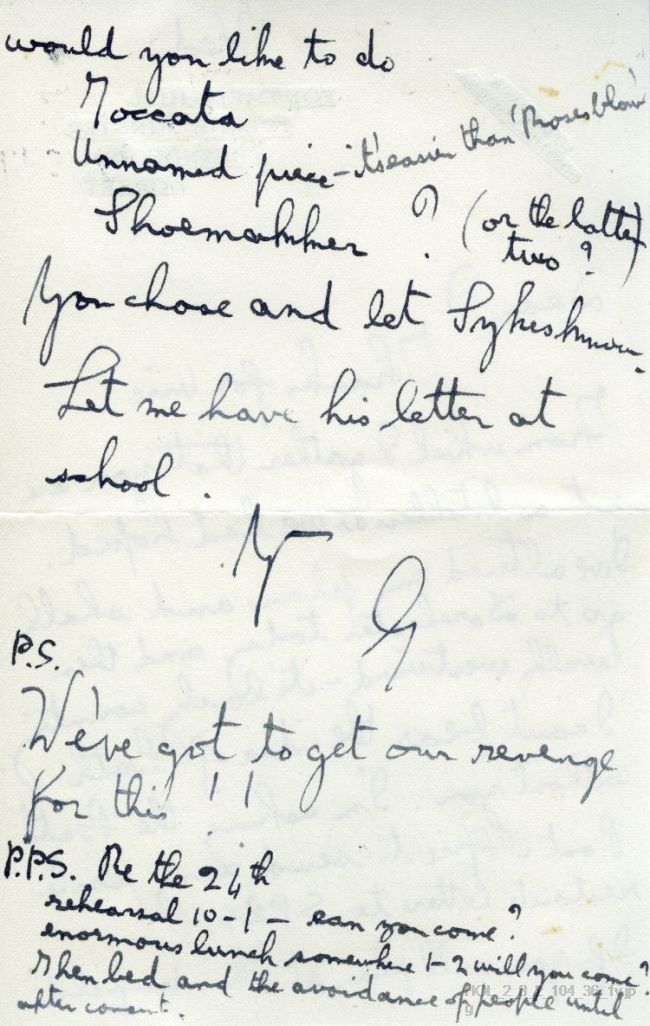 Letter from Gustav Holst to Imogen Holst