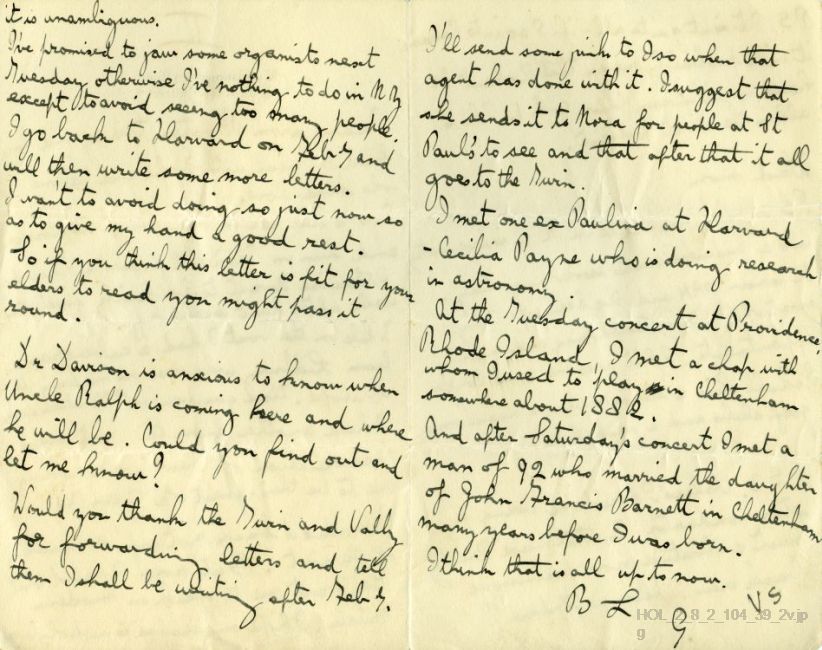 Letter from Gustav Holst to Imogen Holst