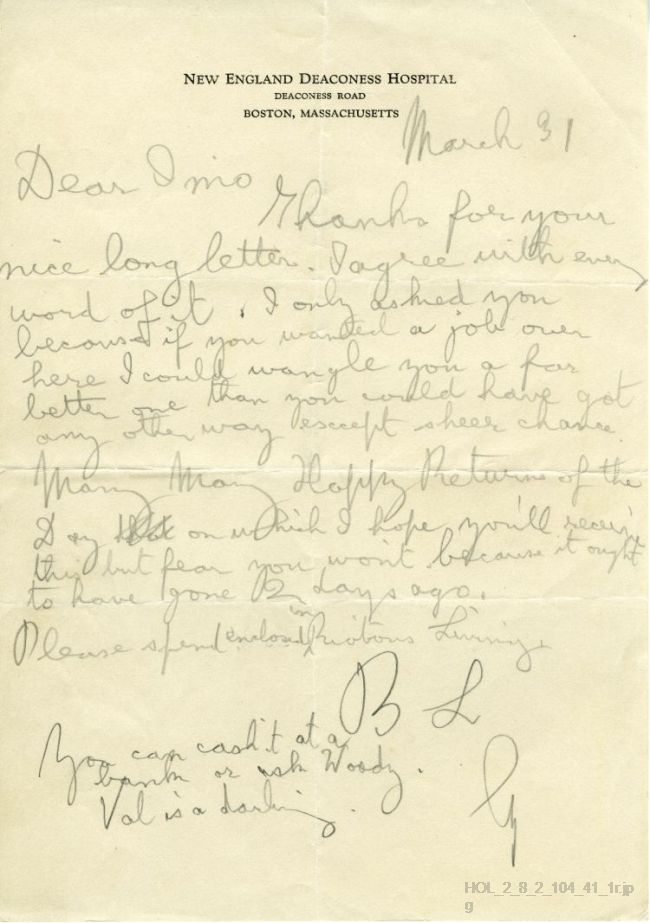 Letter from Gustav Holst to Imogen Holst