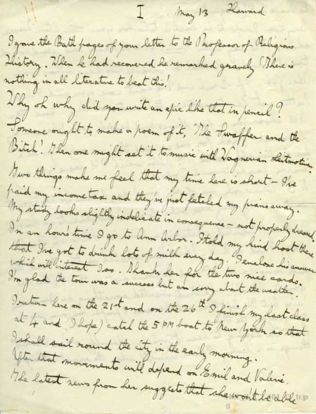 Letter from Gustav Holst to Imogen Holst