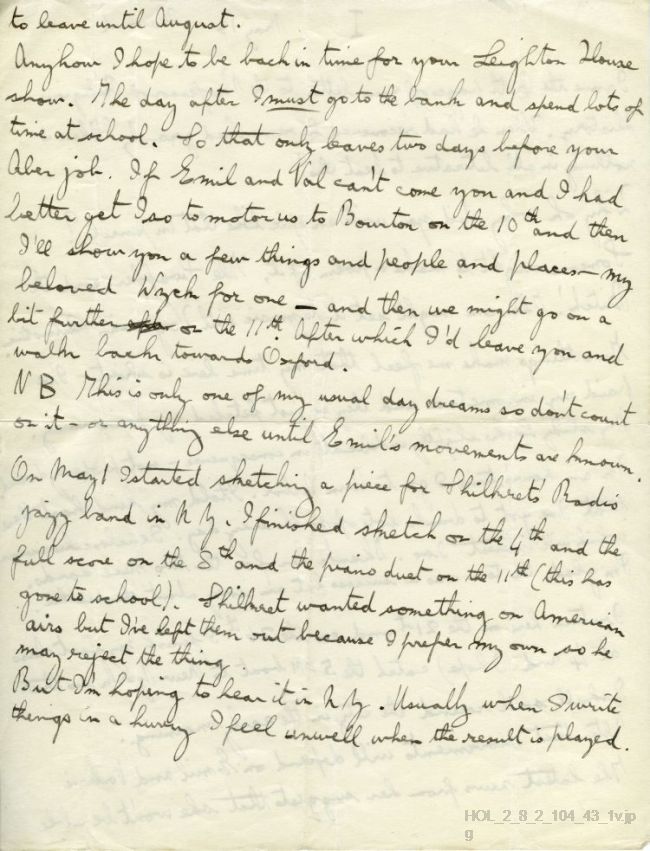 Letter from Gustav Holst to Imogen Holst