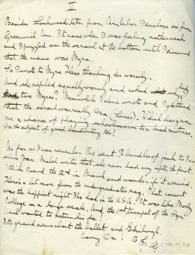 Letter from Gustav Holst to Imogen Holst