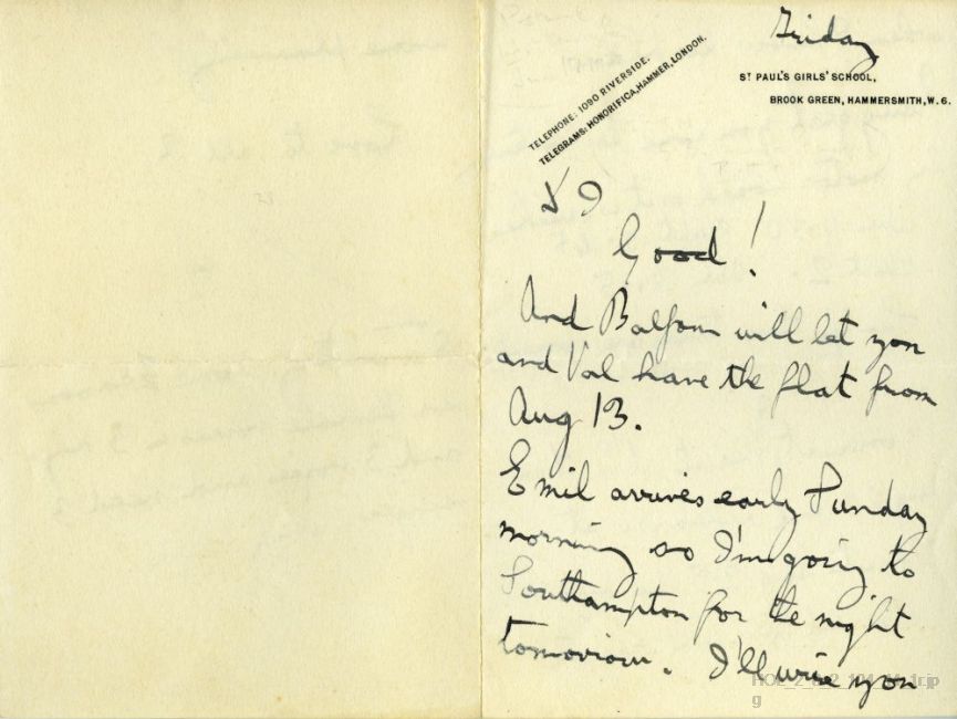 Letter from Gustav Holst to Imogen Holst