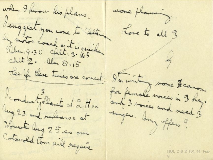 Letter from Gustav Holst to Imogen Holst