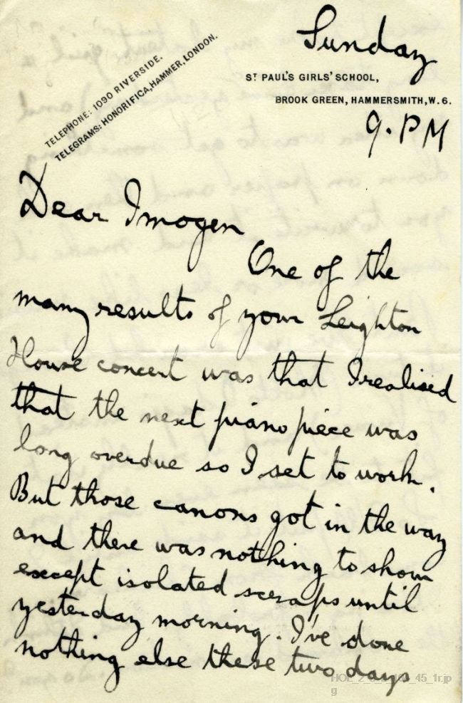 Letter from Gustav Holst to Imogen Holst