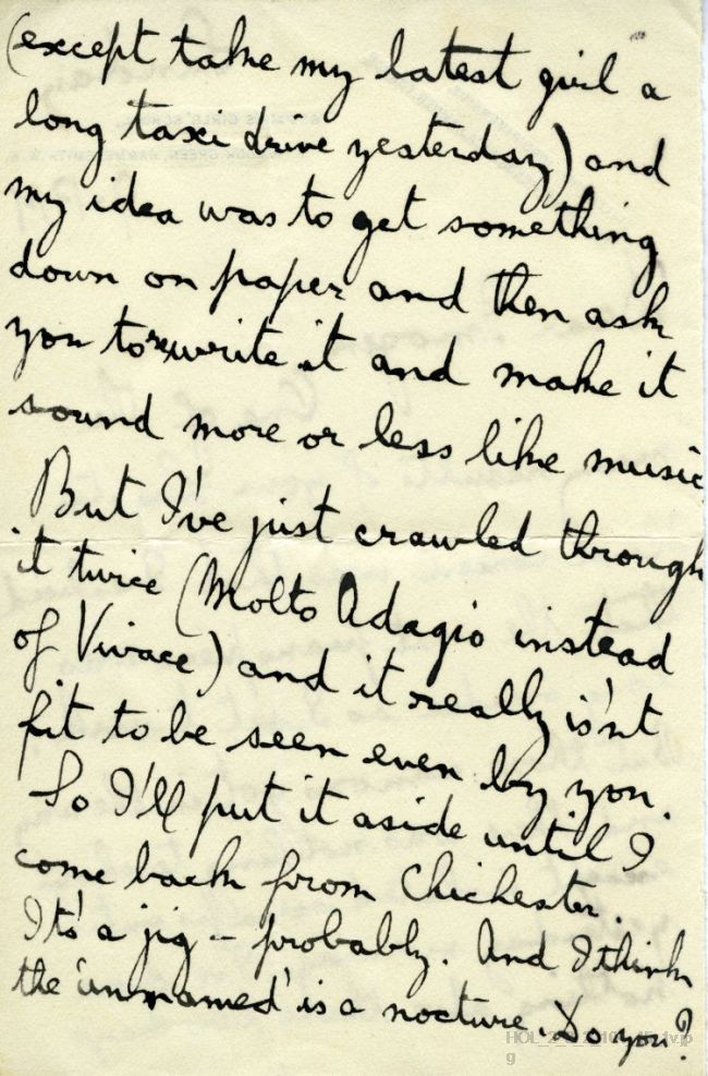 Letter from Gustav Holst to Imogen Holst