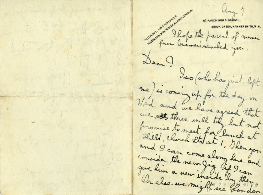 Letter from Gustav Holst to Imogen Holst