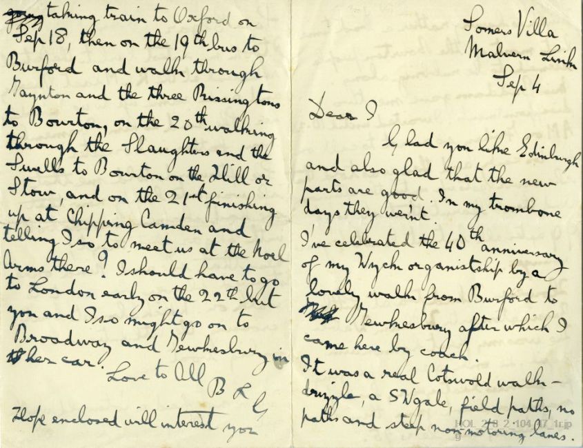 Letter from Gustav Holst to Imogen Holst
