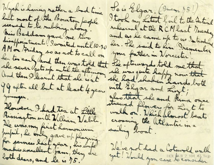 Letter from Gustav Holst to Imogen Holst