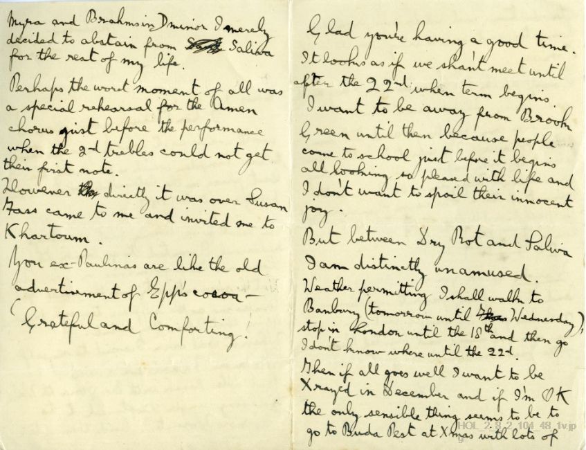 Letter from Gustav Holst to Imogen Holst
