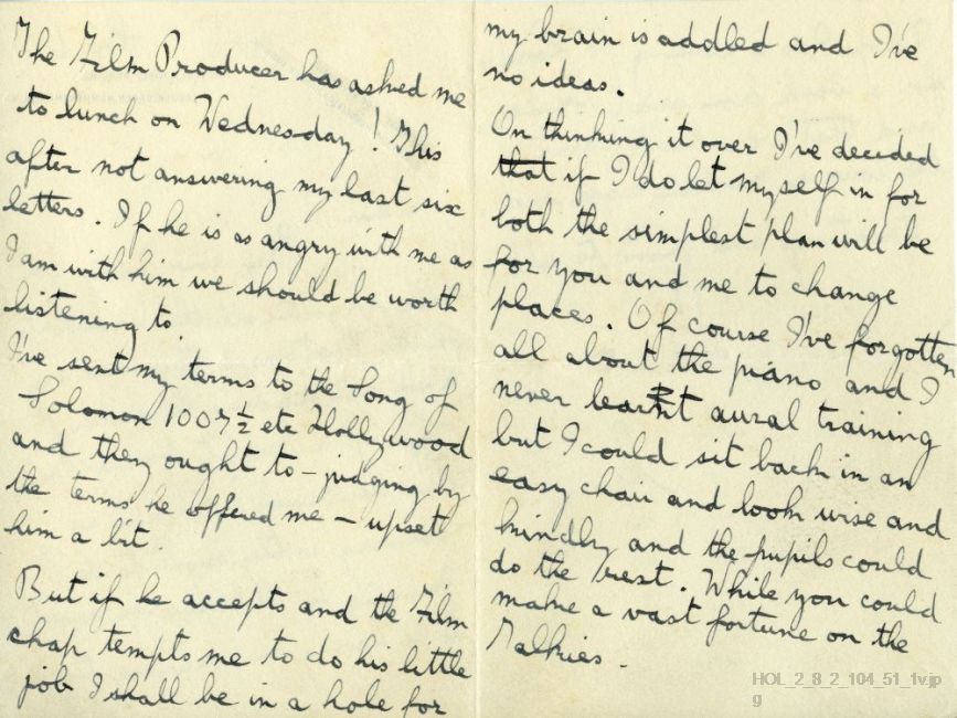 Letter from Gustav Holst to Imogen Holst