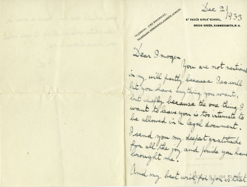 Letter from Gustav Holst to Imogen Holst