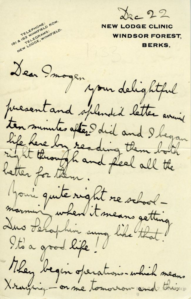 Letter from Gustav Holst to Imogen Holst