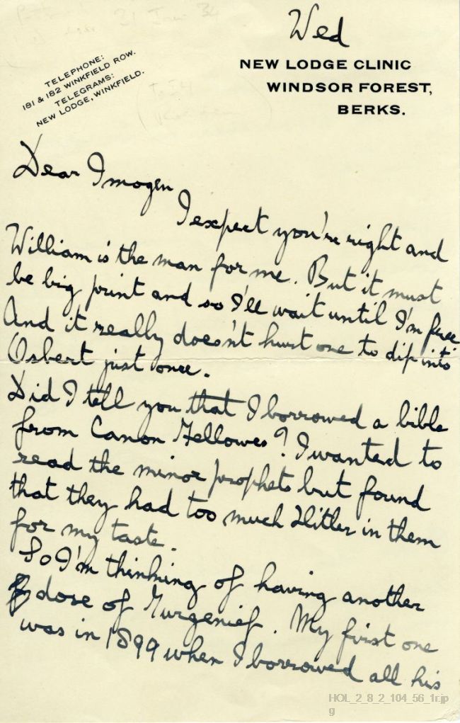 Letter from Gustav Holst to Imogen Holst