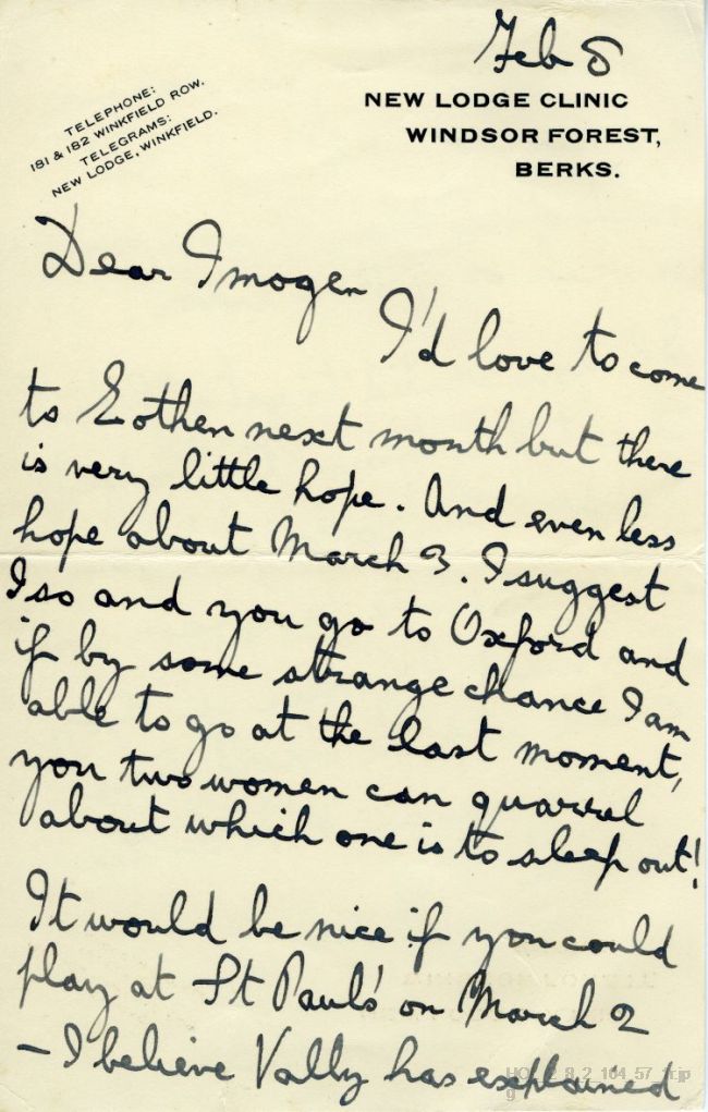 Letter from Gustav Holst to Imogen Holst