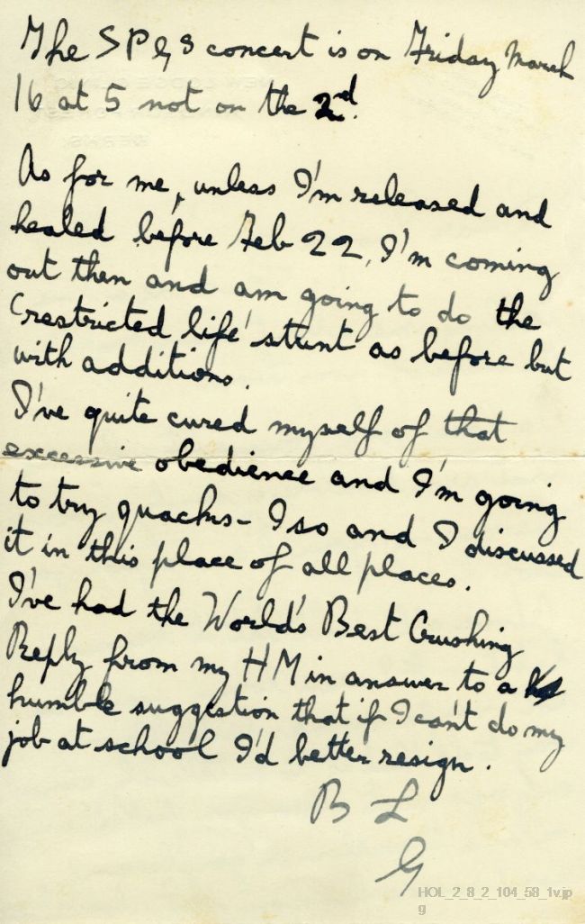 Letter from Gustav Holst to Imogen Holst