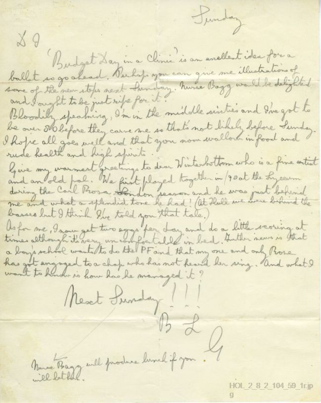 Letter from Gustav Holst to Imogen Holst