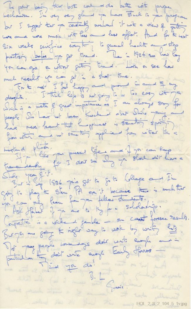 Copy of a letter from Gustav Holst to Imogen Holst