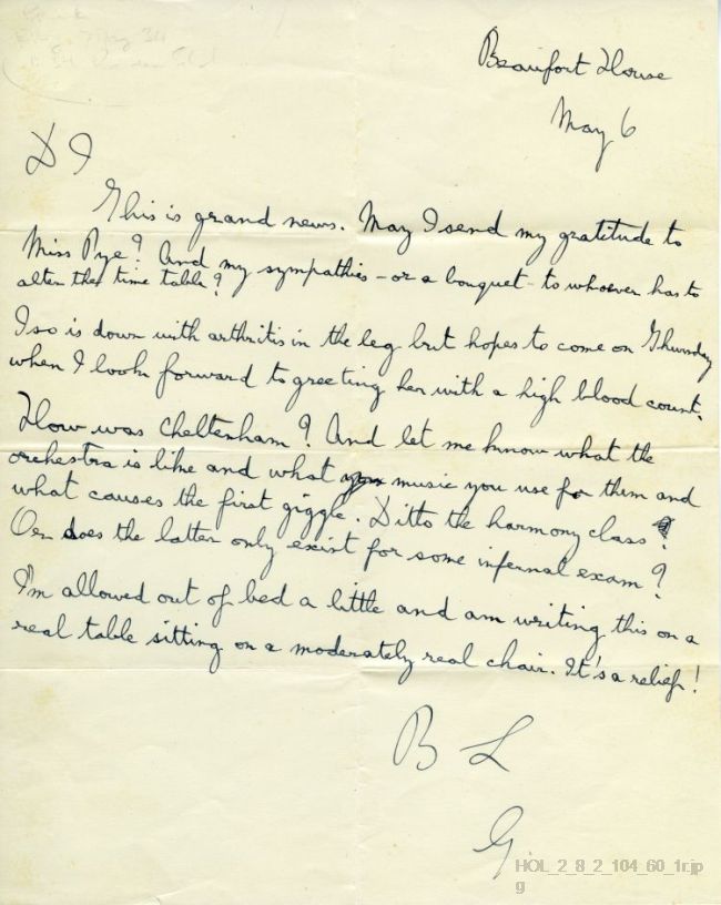 Letter from Gustav Holst to Imogen Holst