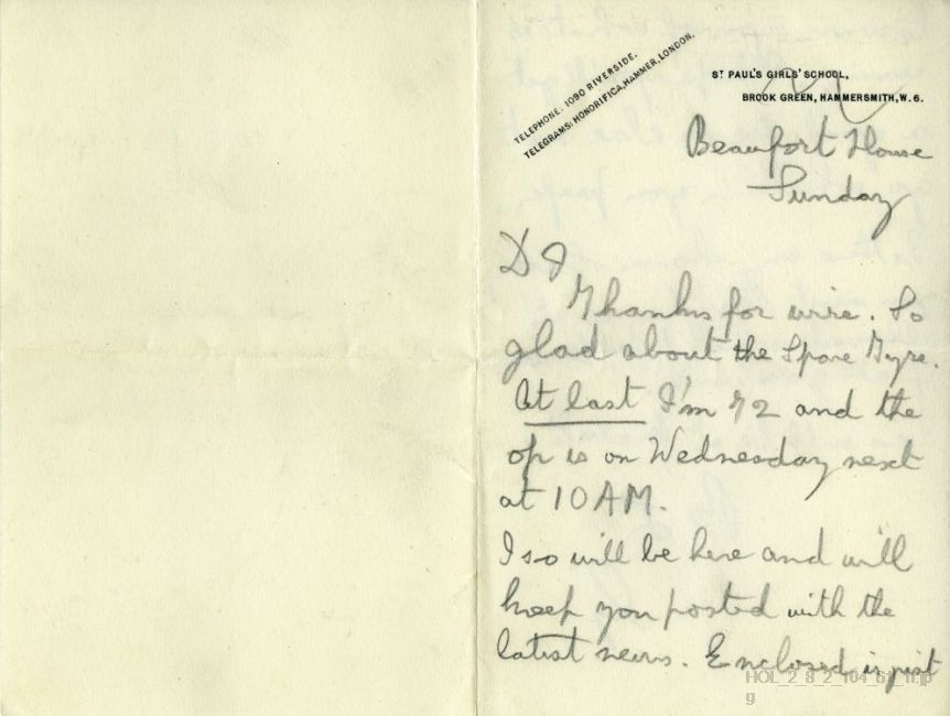 Letter from Gustav Holst to Imogen Holst