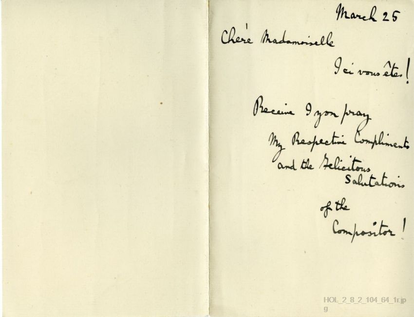 Letter from Gustav Holst to Imogen Holst