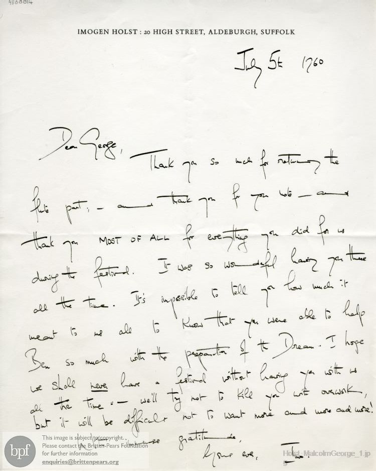 Letter from Imogen Holst to George Malcolm
