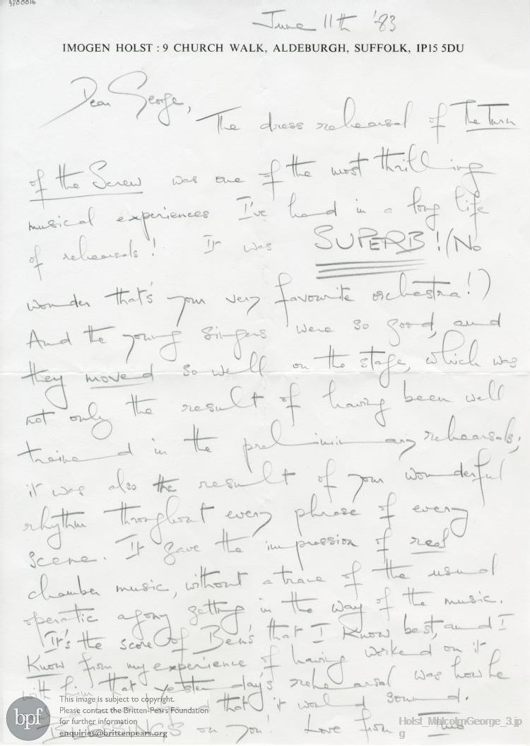 Letter from Imogen Holst to George Malcolm