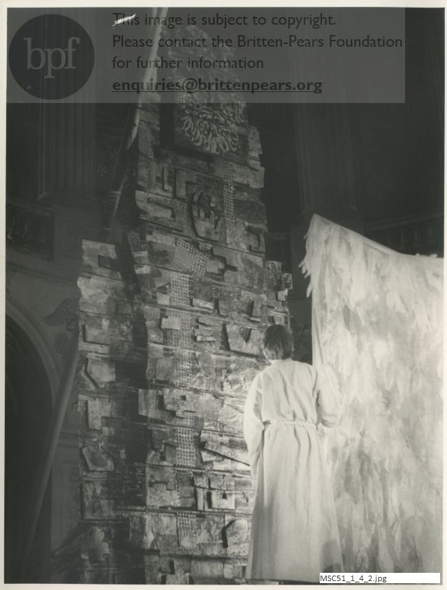 Production photograph of Britten's opera The Burning Fiery Furnace