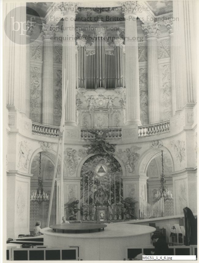 Photograph of set for Britten's opera The Burning Fiery Furnace