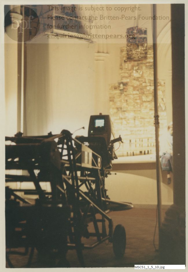 Production photograph of Britten's opera The Burning Fiery Furnace.