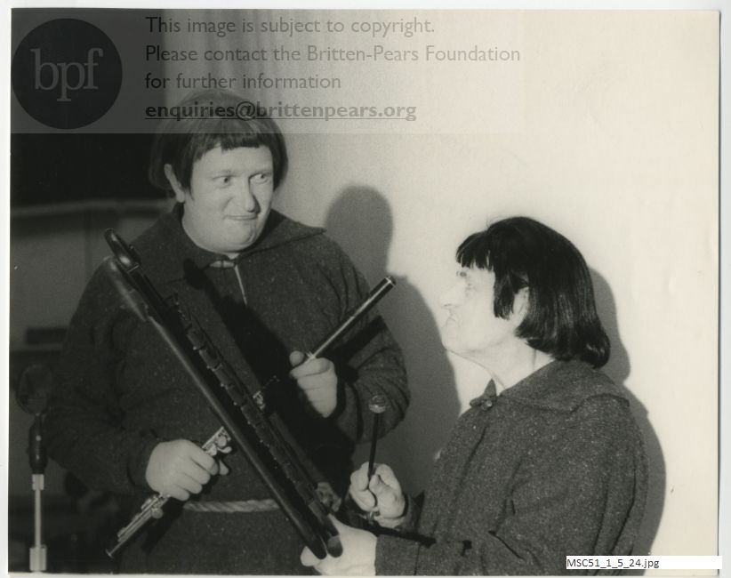 Production photograph of Britten's opera The Burning Fiery Furnace.