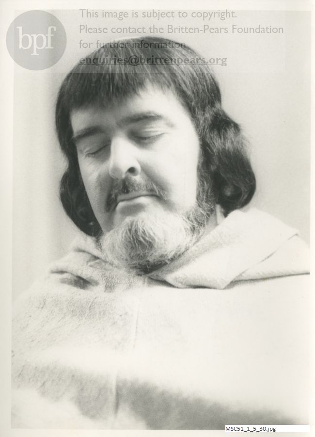 Production photograph of Britten's opera The Burning Fiery Furnace.