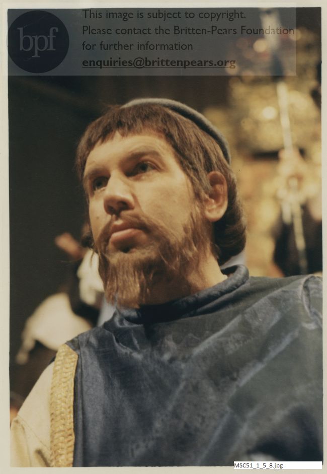 Production photograph of Britten's opera The Burning Fiery Furnace.