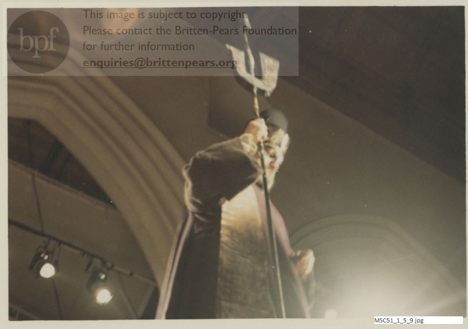 Production photograph of Britten's opera The Burning Fiery Furnace.