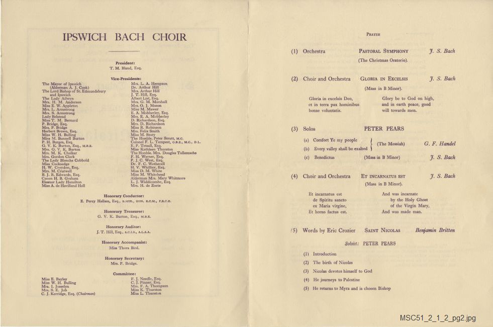 Programme for Benjamin Britten's St Nicholas at St Mary-le-Tower Church, Ipswich