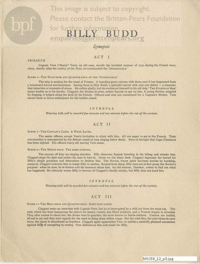 Theodor Uppman's programme for first performance of Billy Budd