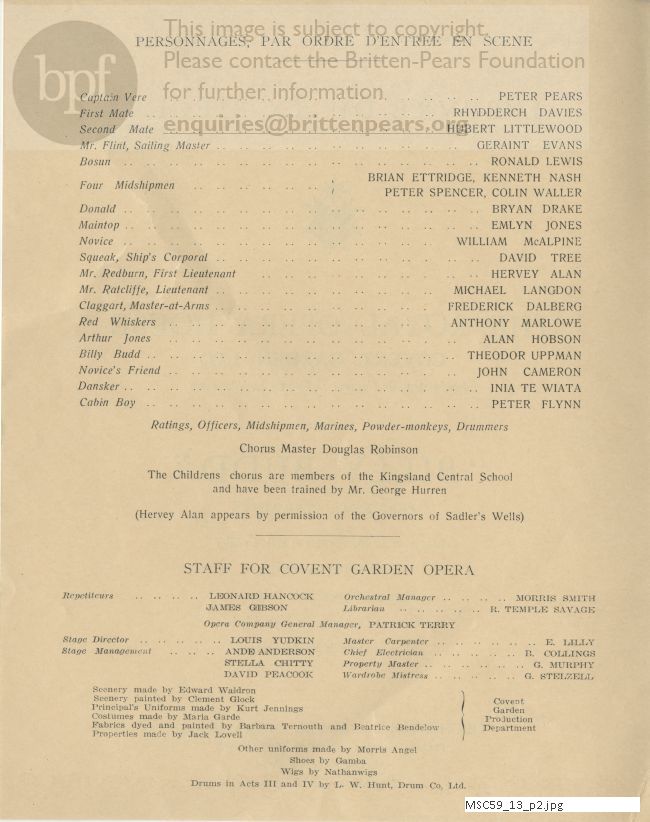 Theodor Uppman's programme for Billy Budd in Paris